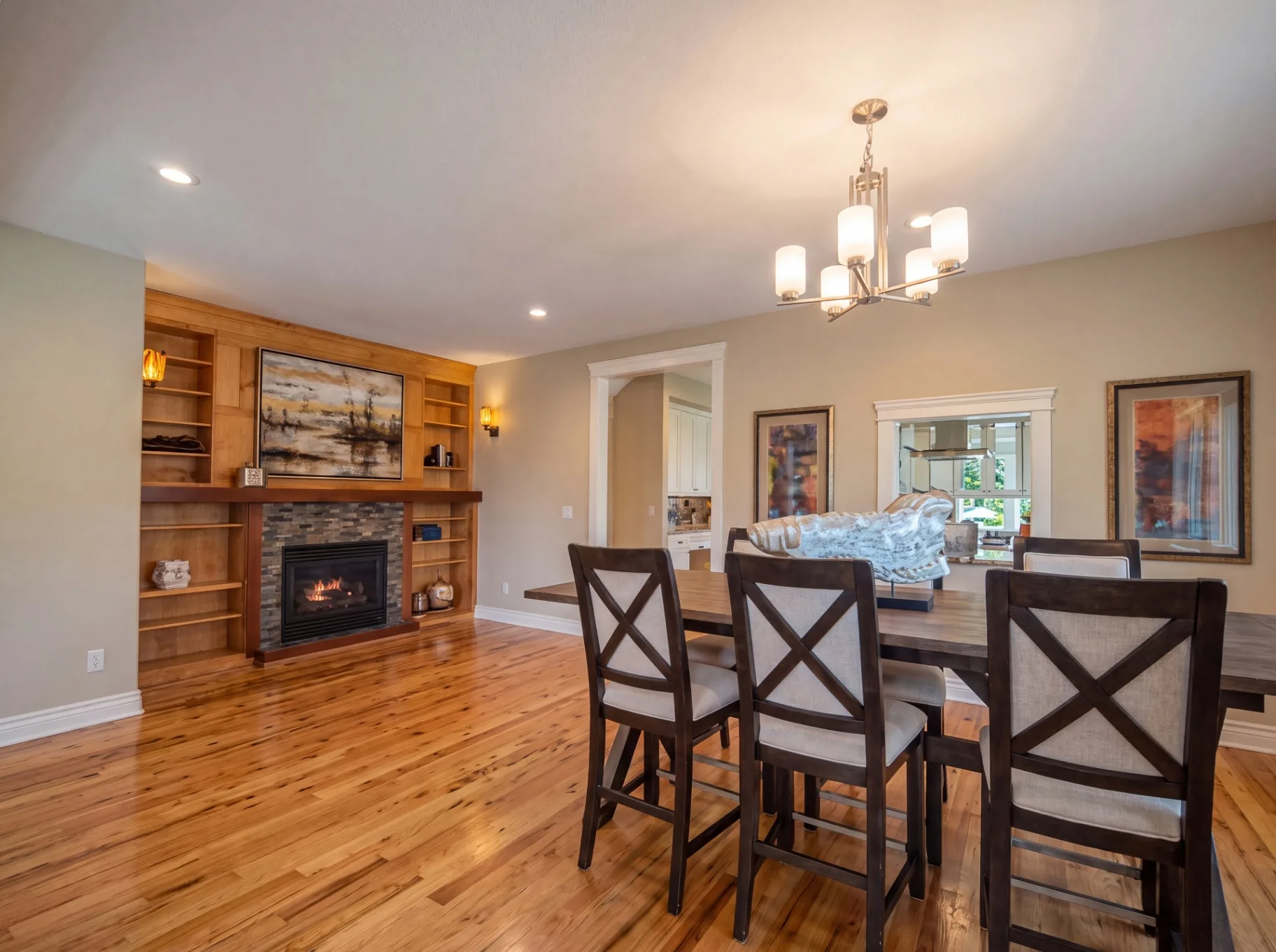 Open-concept living and dining room renovation with built-in millwork